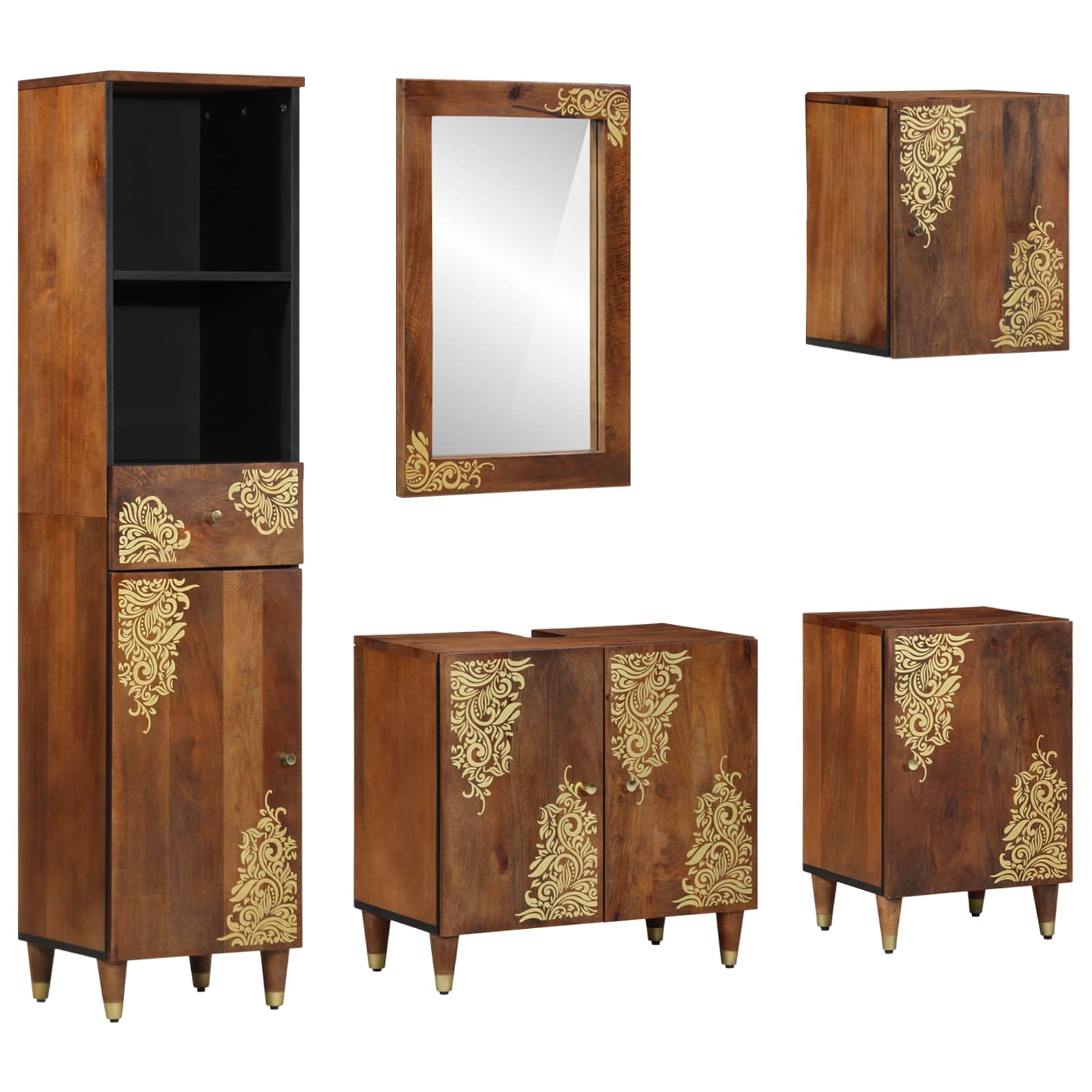 Set ormarića za kupaonicu 5 pcs Medeno smeđa Čvrsto drvo manga