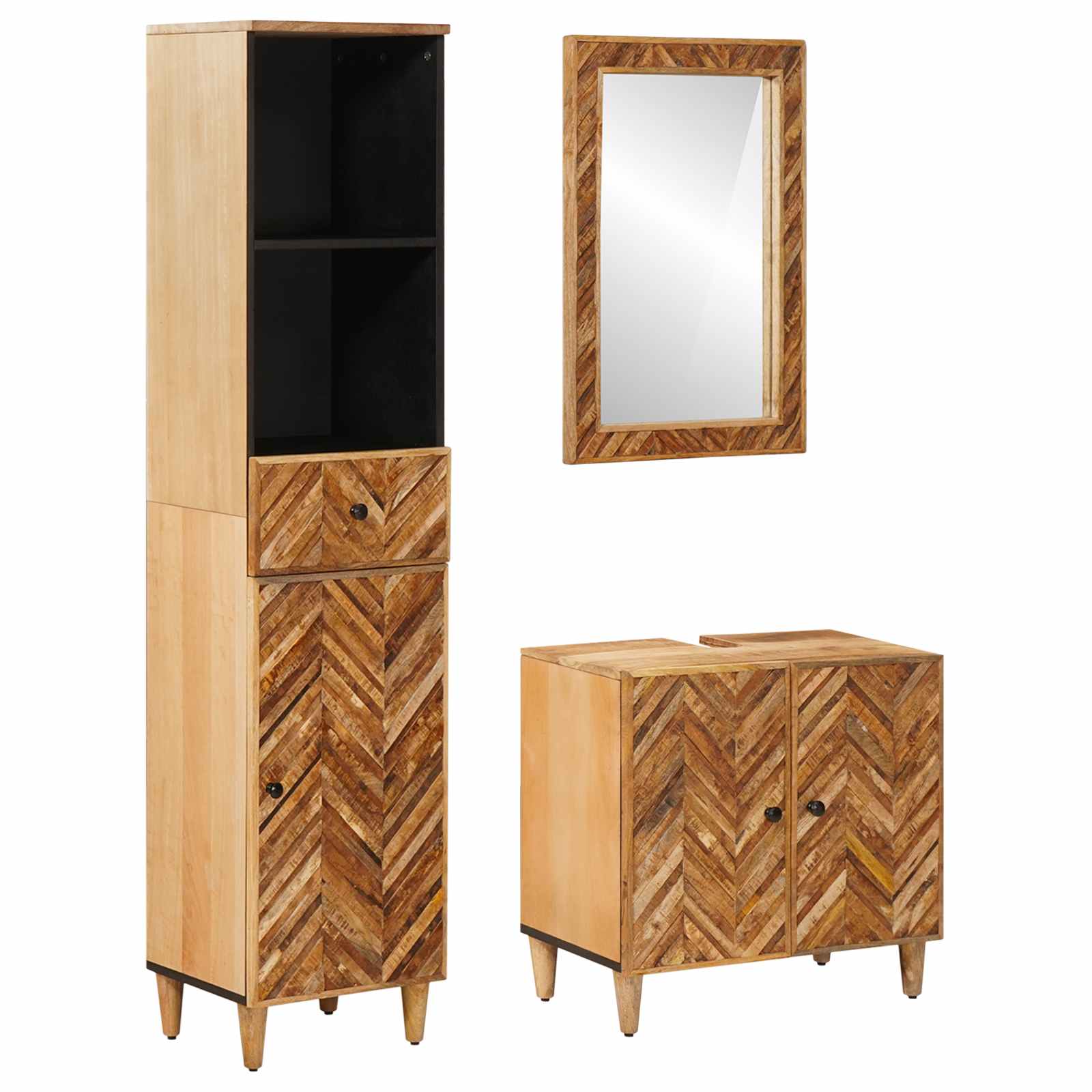 Set ormarića za kupaonicu s ladicama 3 pcs Čvrsto drvo manga