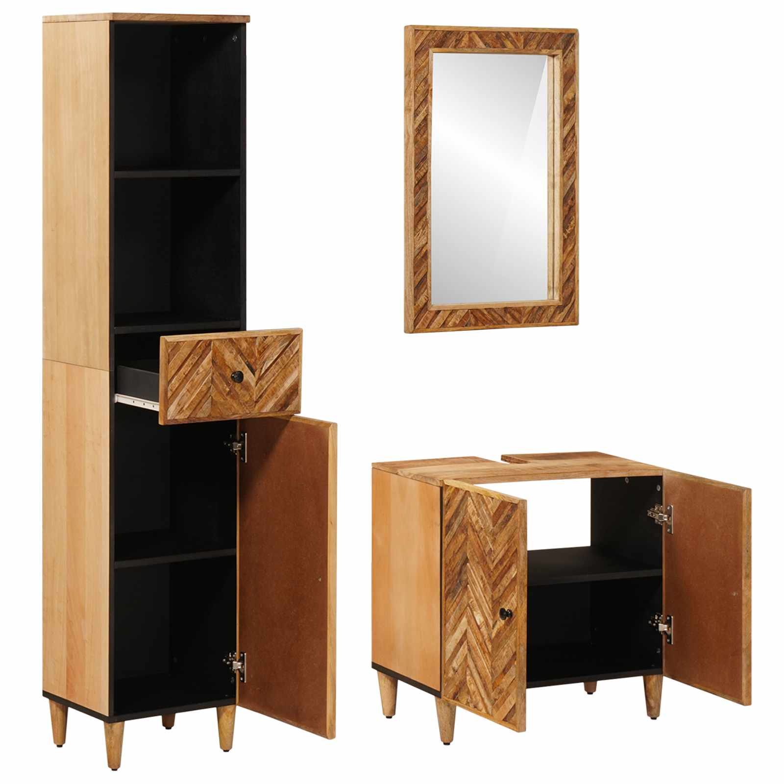 Set ormarića za kupaonicu s ladicama 3 pcs Čvrsto drvo manga