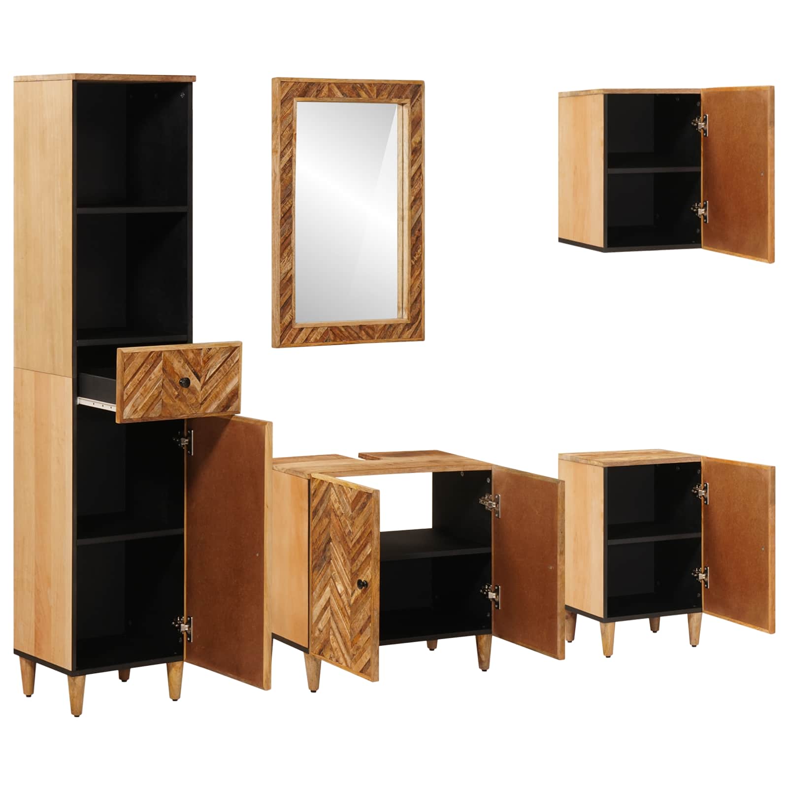 Set ormarića za kupaonicu s ladicama 5 pcs Čvrsto drvo manga
