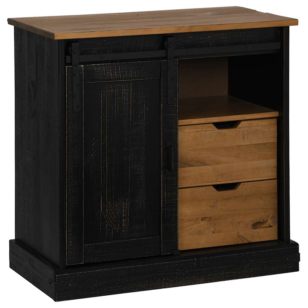 Komoda HALDEN s kliznim vratima crna 80x40x80 cm puno drvo