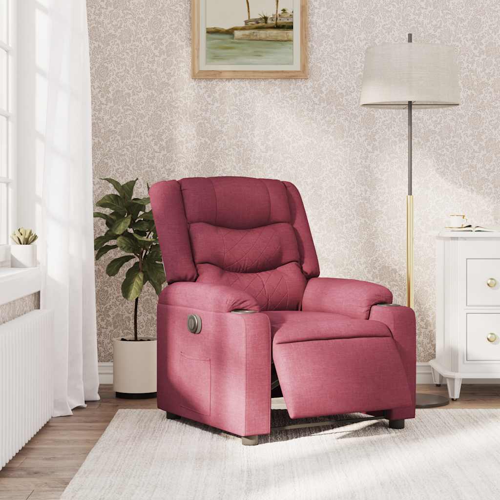 Električni naslonjač od tkanine crvena boja vina