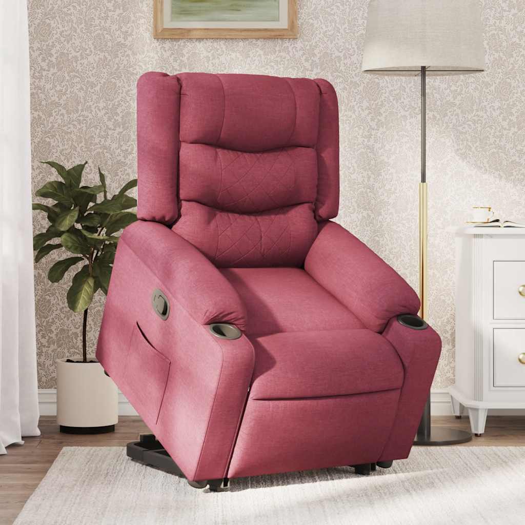 Naslonjač na podizanje od tkanine crvena boja vina