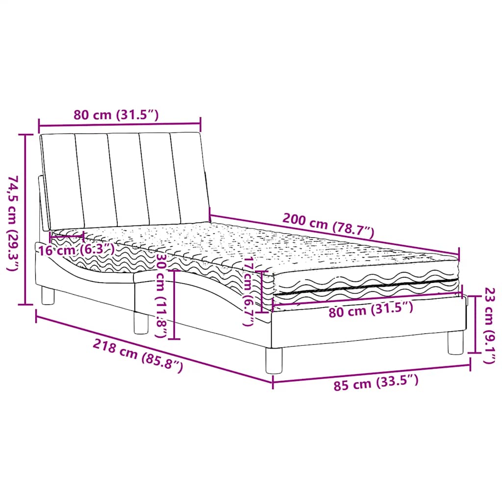 Krevet s madracem Hanko tamnosivi 80x200cm od tkanine
