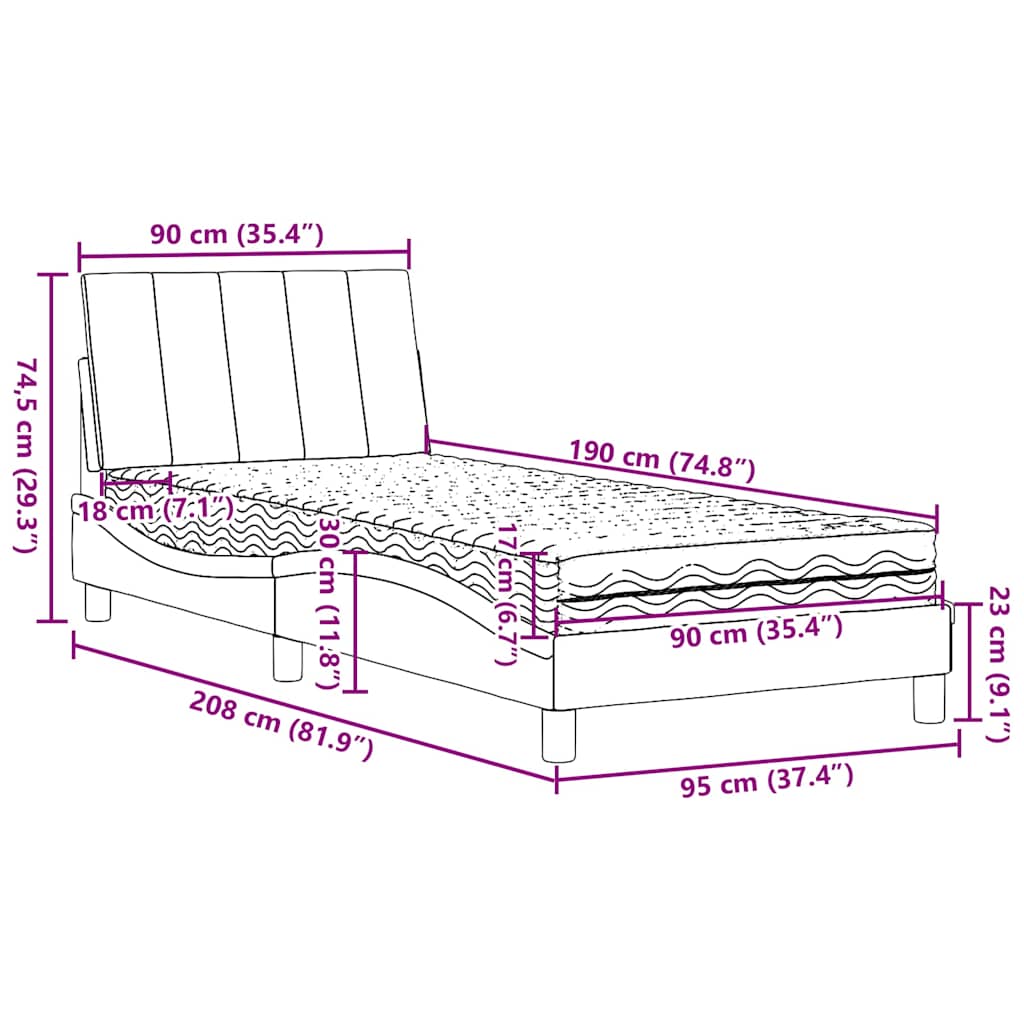 Krevet s madracem Hanko plavi 90 x 190 cm od tkanine