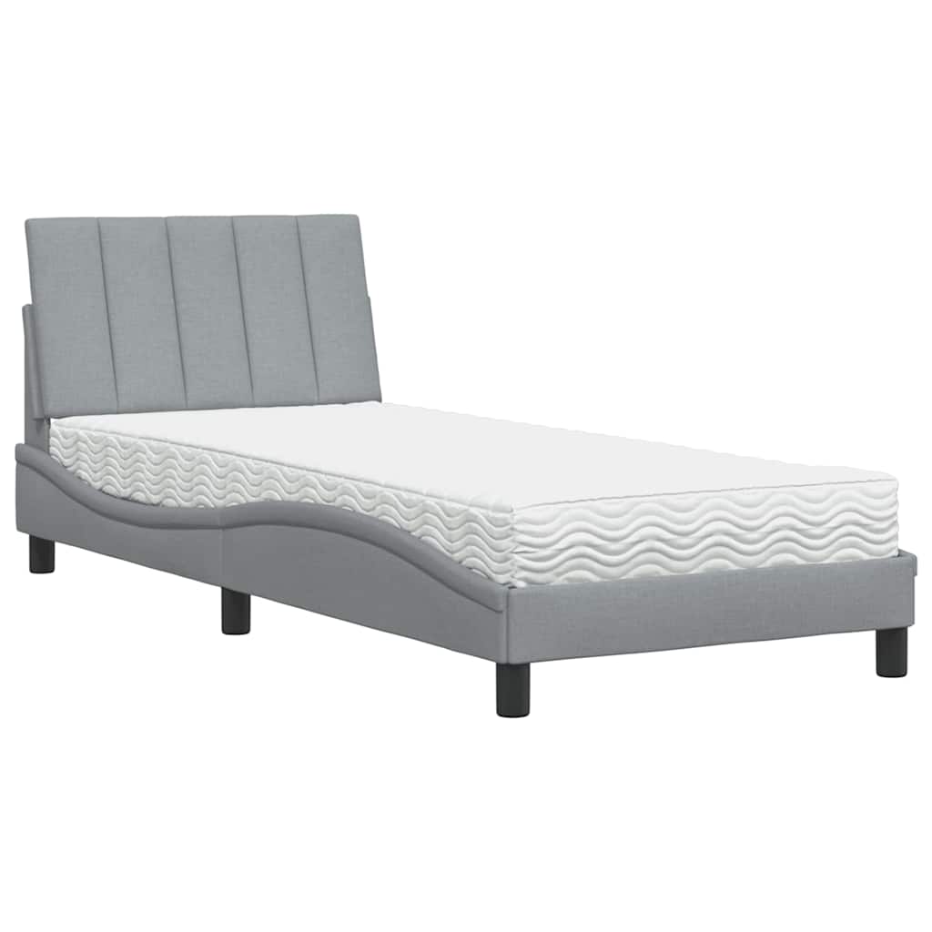 Krevet s madracem Hanko svjetlosivi 90x200cm tkanina