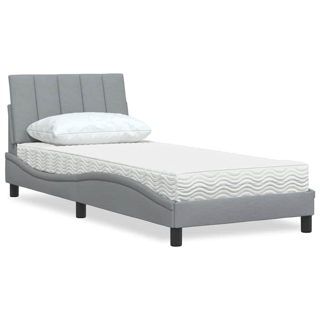 Krevet s madracem Hanko svjetlosivi 90x200cm tkanina