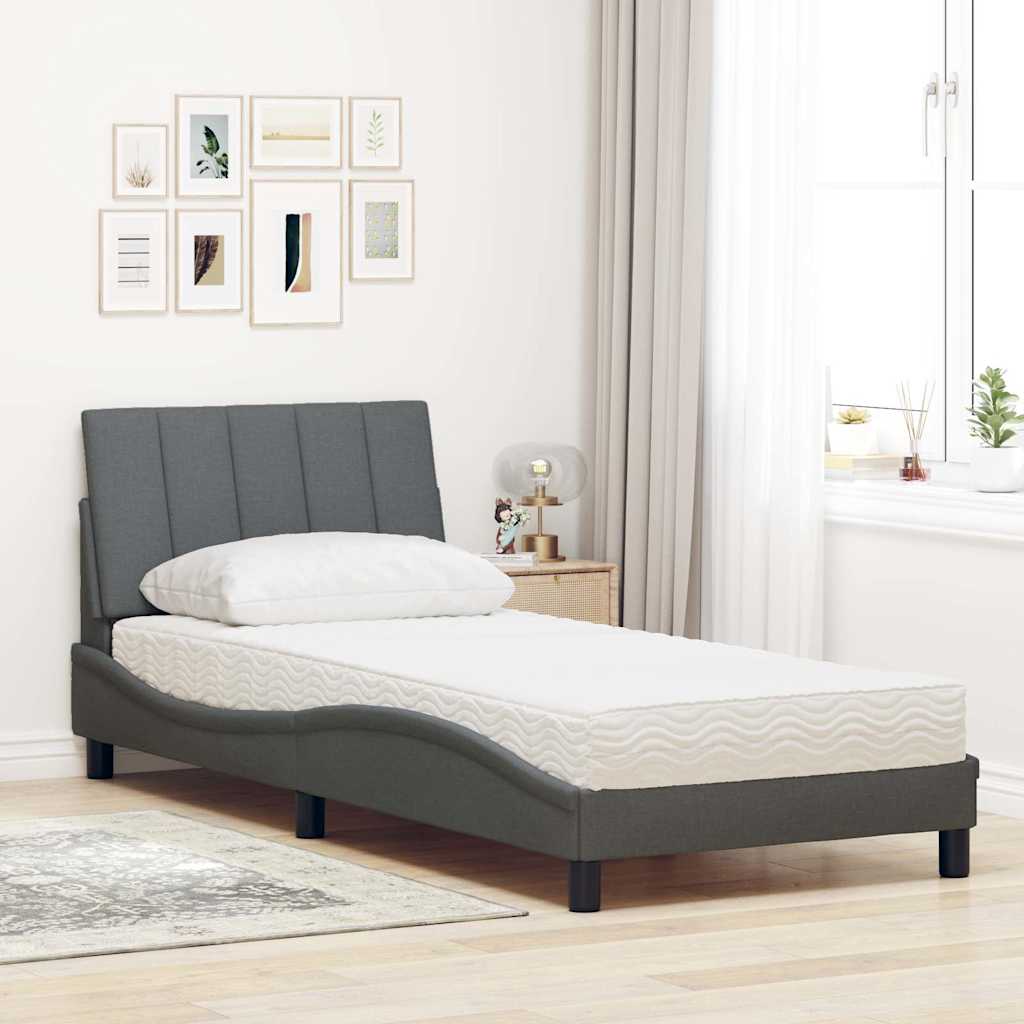 Krevet s madracem Hanko tamnosivi 90x200 cm od tkanine