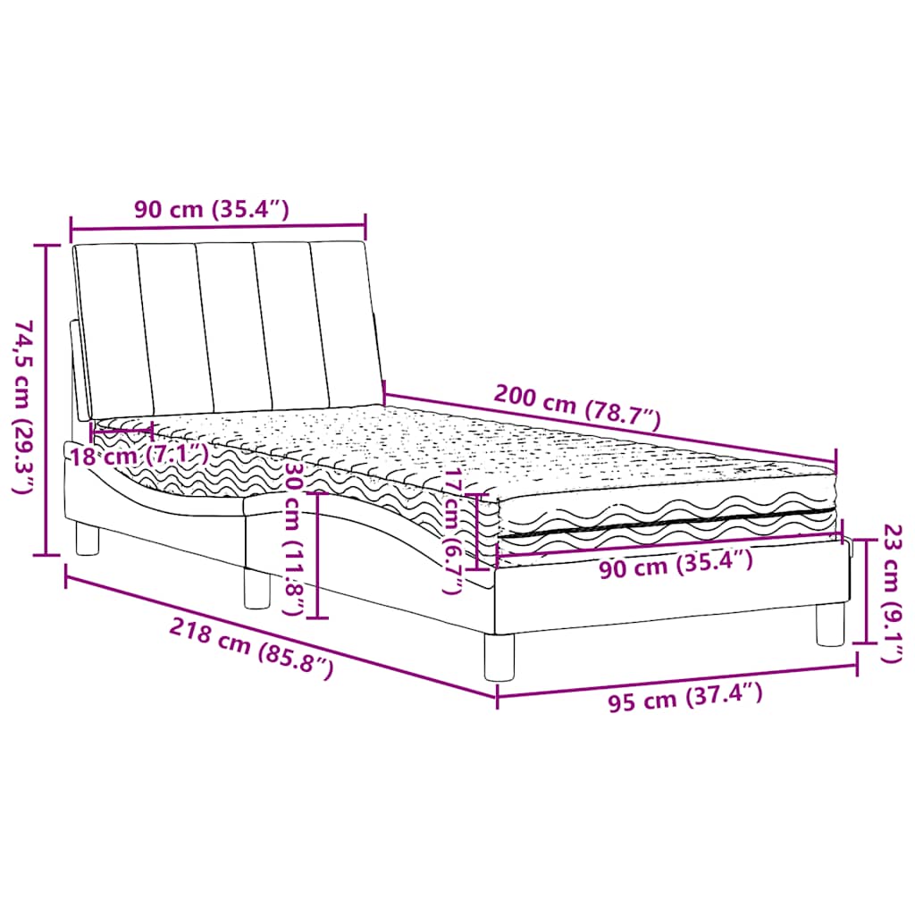 Krevet s madracem Hanko tamnosivi 90x200 cm od tkanine