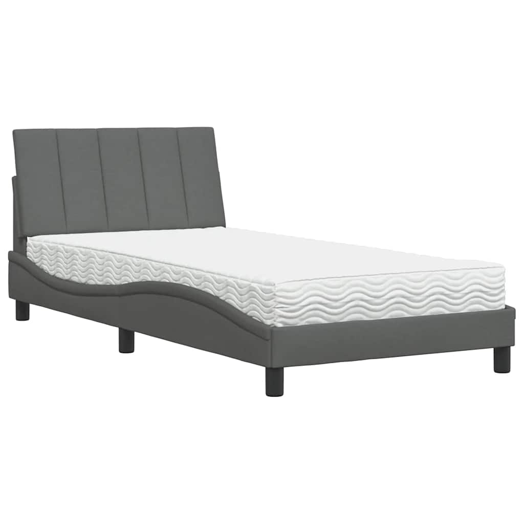 Krevet s madracem Hanko tamnosivi 100 x 200 cm od tkanine