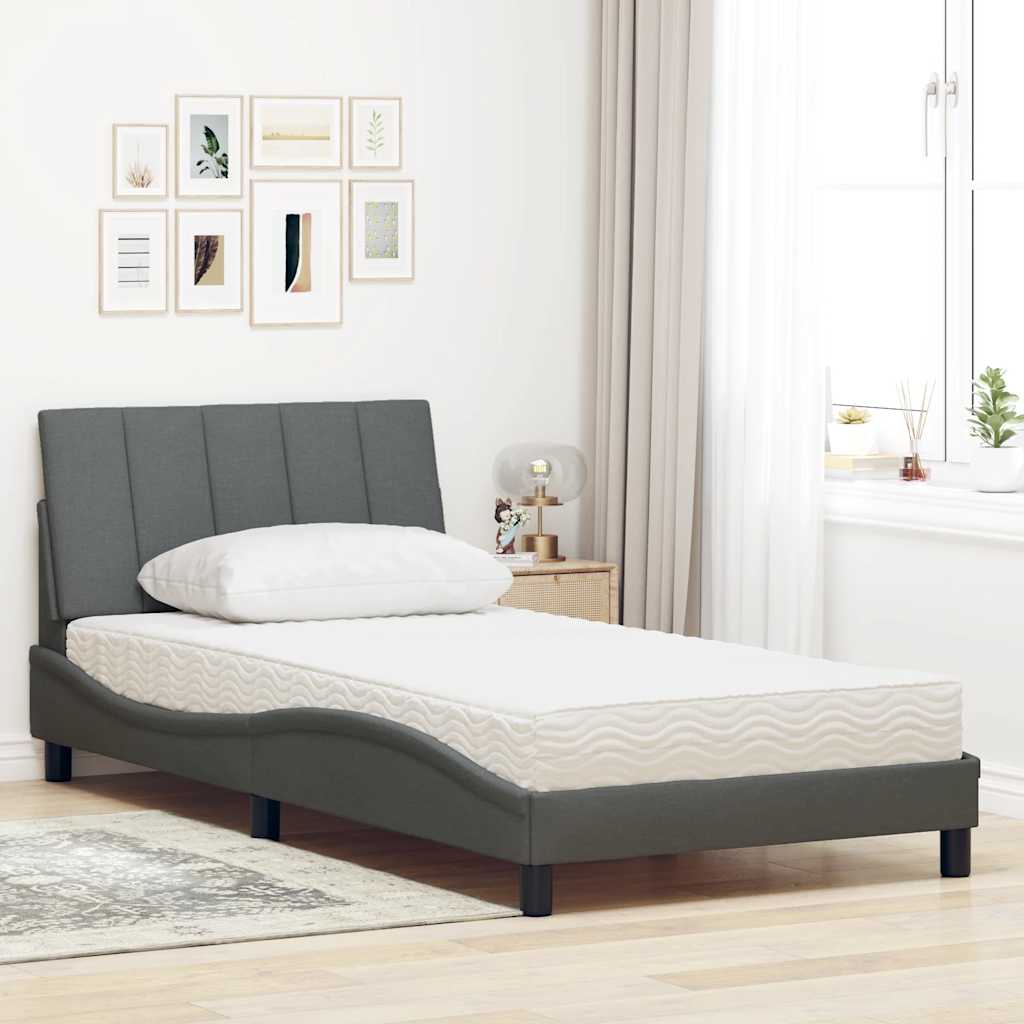 Krevet s madracem Hanko tamnosivi 100 x 200 cm od tkanine