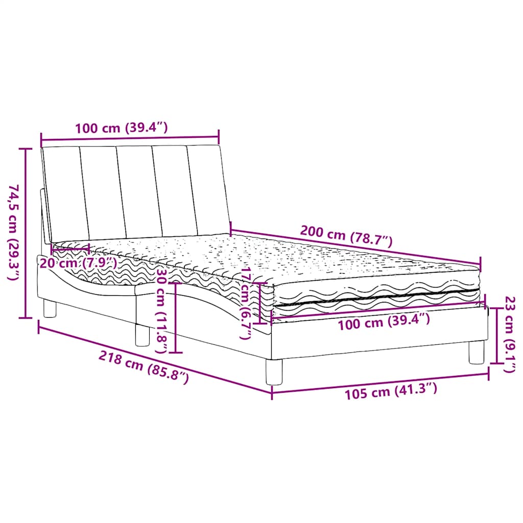 Krevet s madracem Hanko tamnosmeđi 100 x 200 cm od tkanine