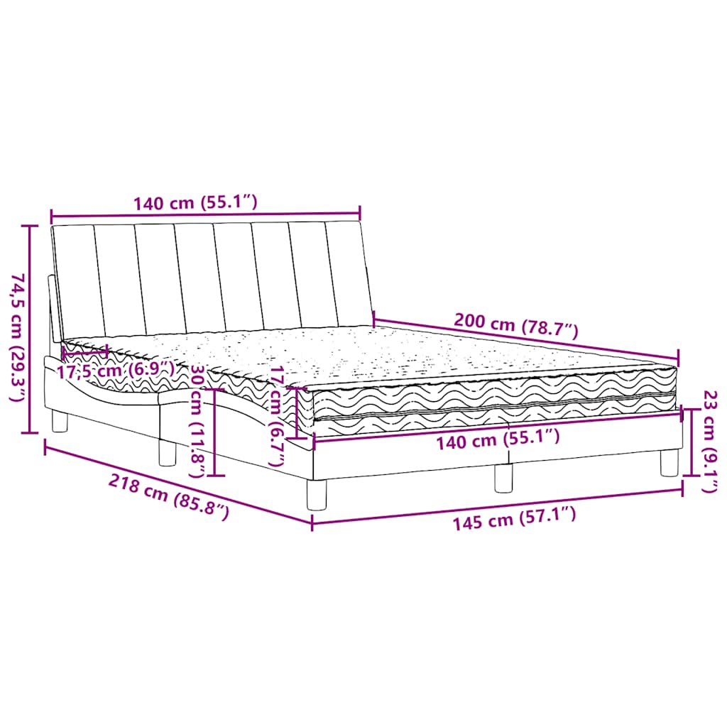 Krevet s madracem Hanko plavi 140x200 cm od tkanine