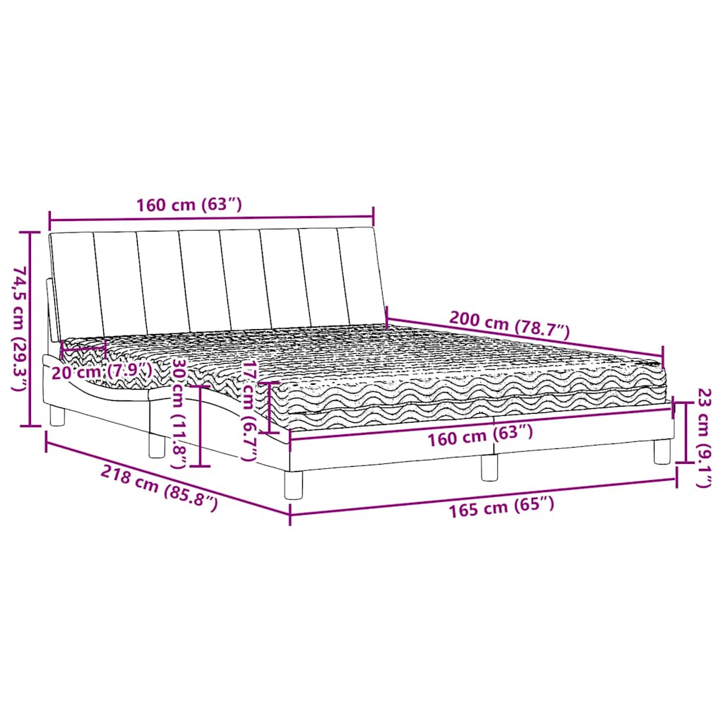 Krevet s madracem Hanko svjetlosiva 160x200 cm tkanina