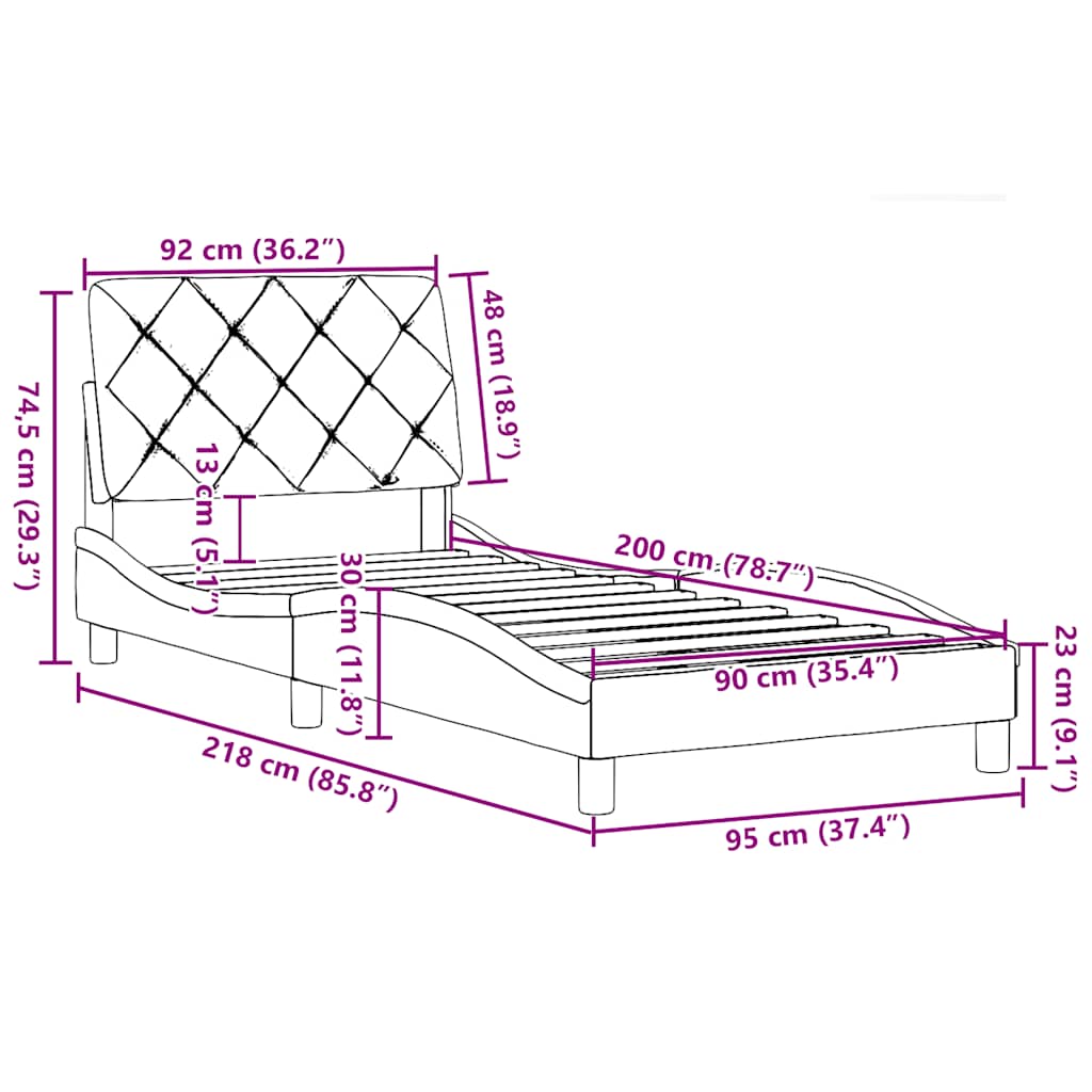 Okvir za krevet bez madraca crni 90x200cm od tkanine