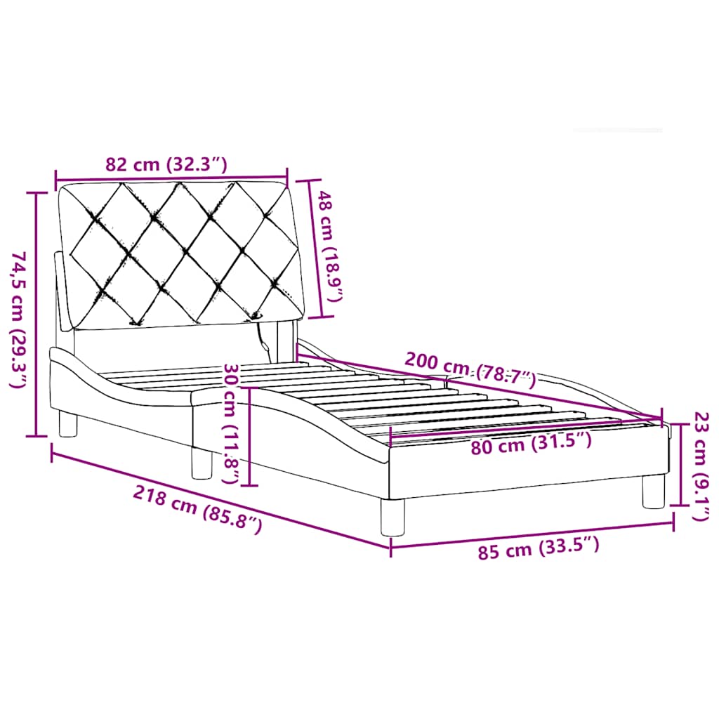 Okvir kreveta s LED-om bez madraca krem 80x200 cm Tkanina