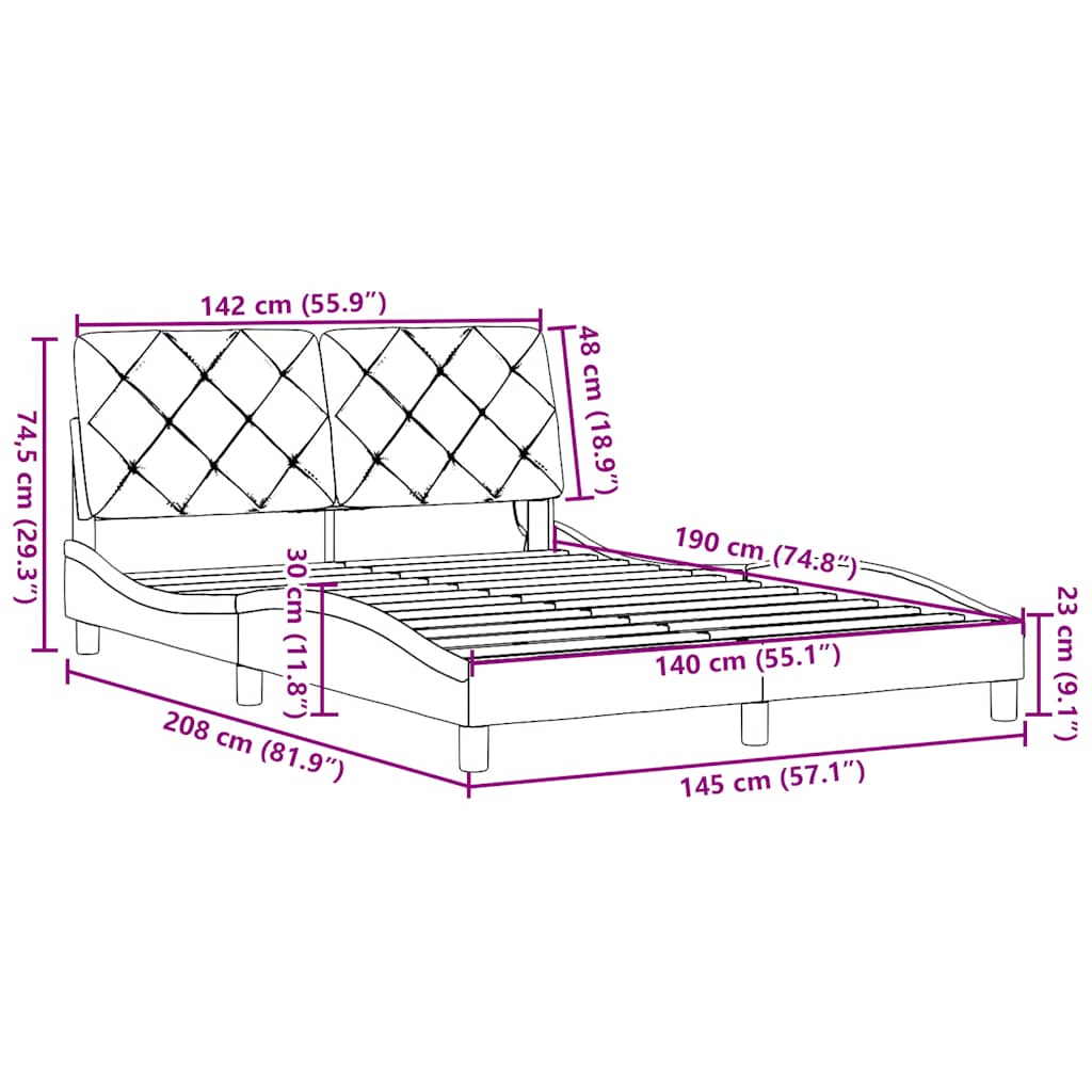 Okvir kreveta s LED-om bez madraca Plavi 140x190 cm Tkanina