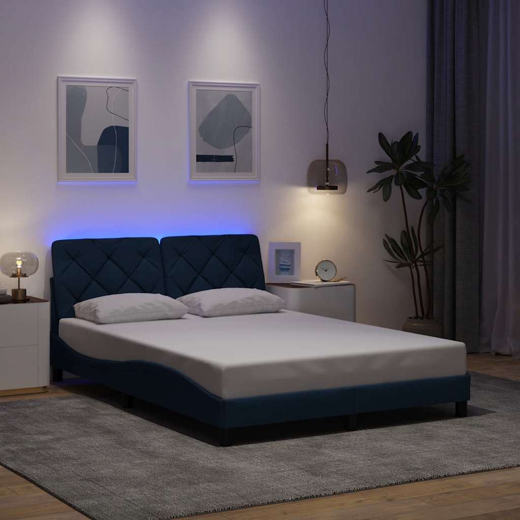 Okvir kreveta s LED-om bez madraca Plavi 140x190 cm Tkanina