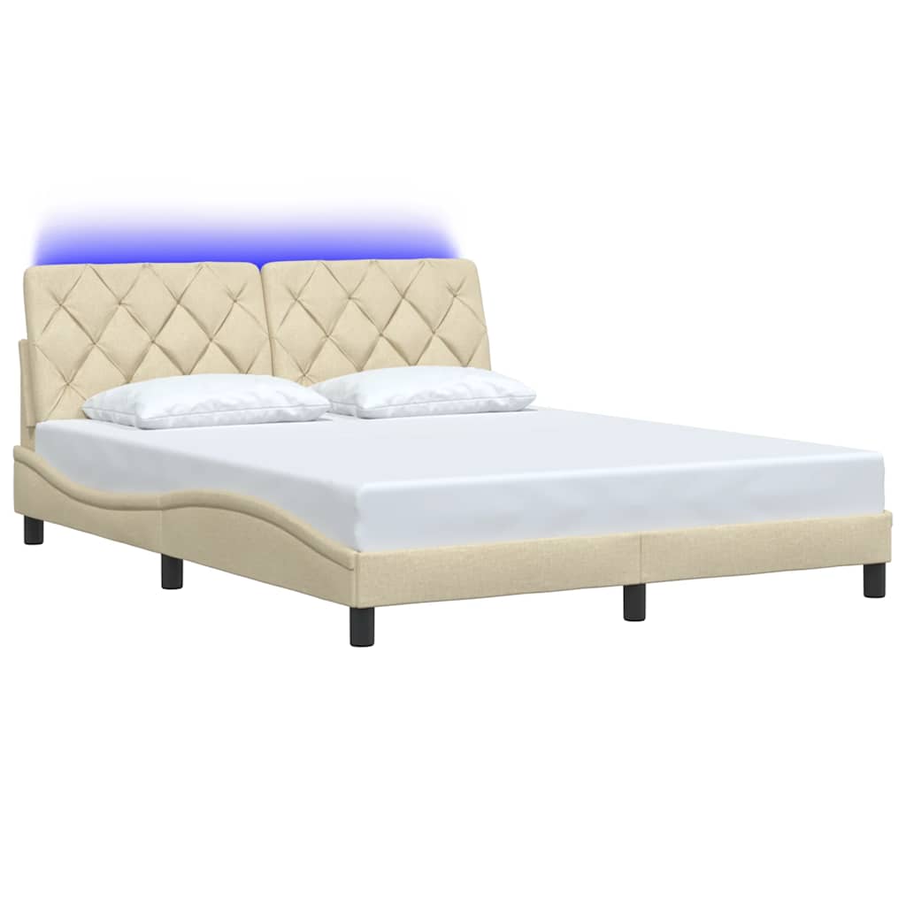 Okvir kreveta s LED-om bez madraca krem 160x200 cm Tkanina