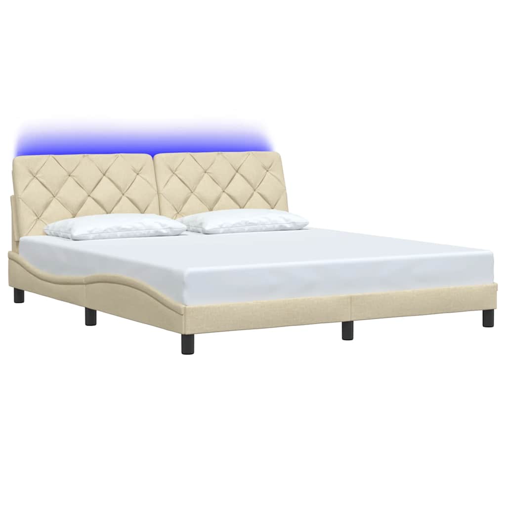 Okvir kreveta s LED-om bez madraca krem 180x200 cm Tkanina