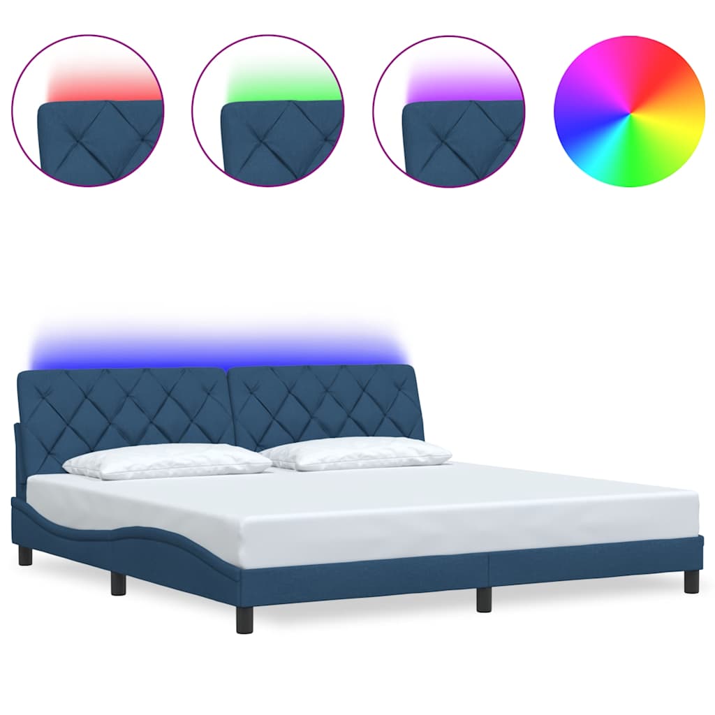 Okvir kreveta s LED-om bez madraca plavi 200x200 cm od tkanine