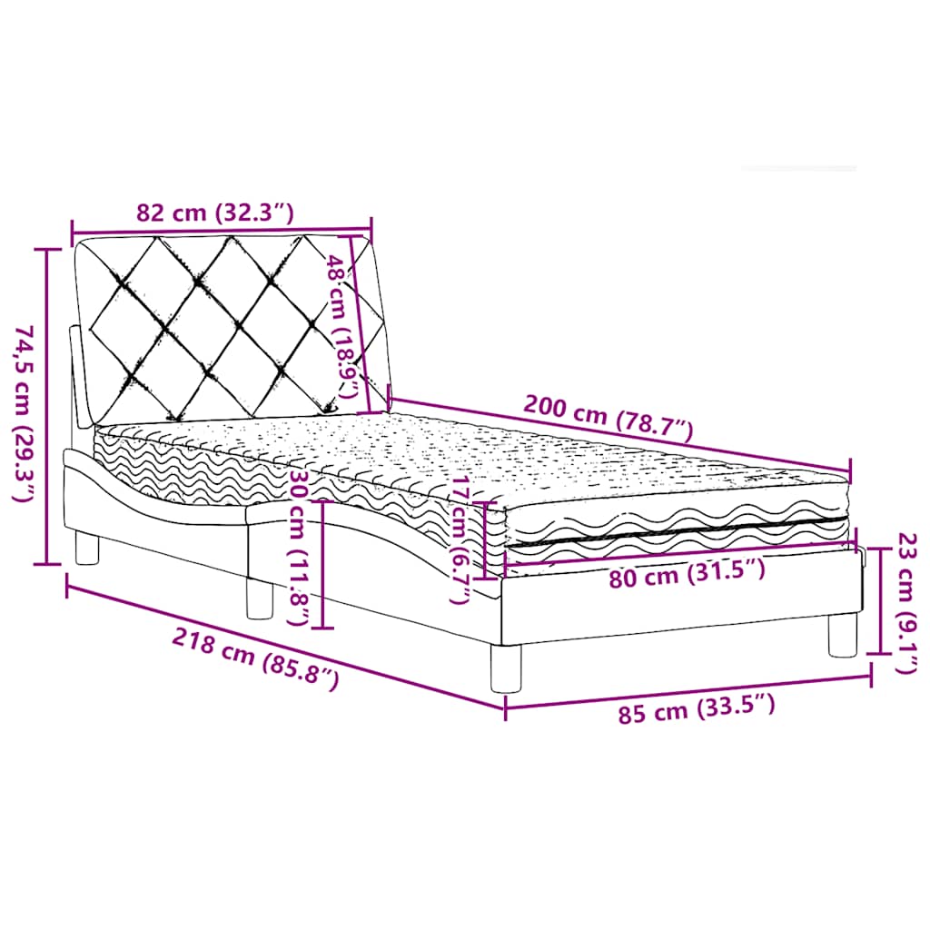 Krevet s madracem plavi 80x200 cm od tkanine