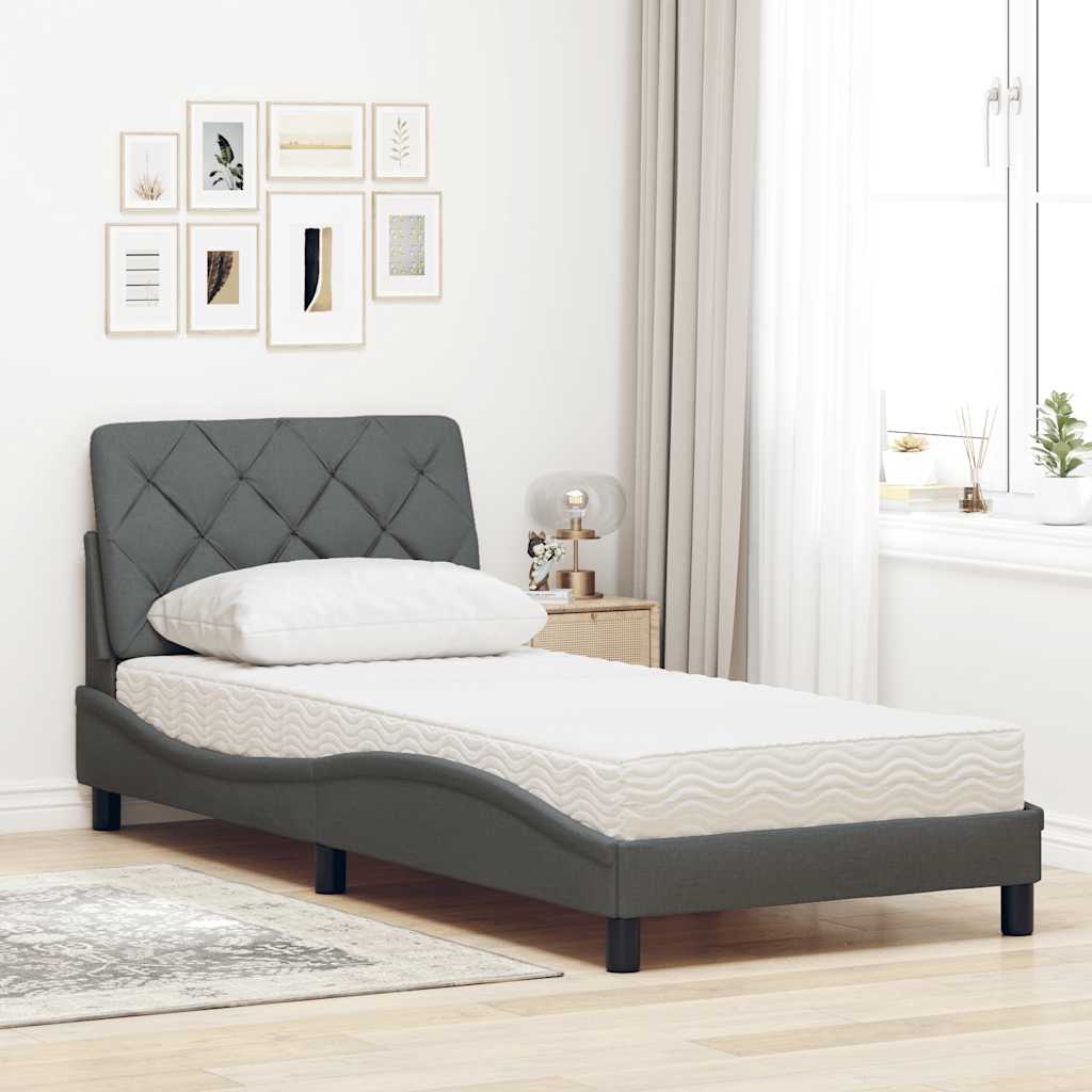 Krevet s madracem tamnosivi 90 x 190 cm od tkanine