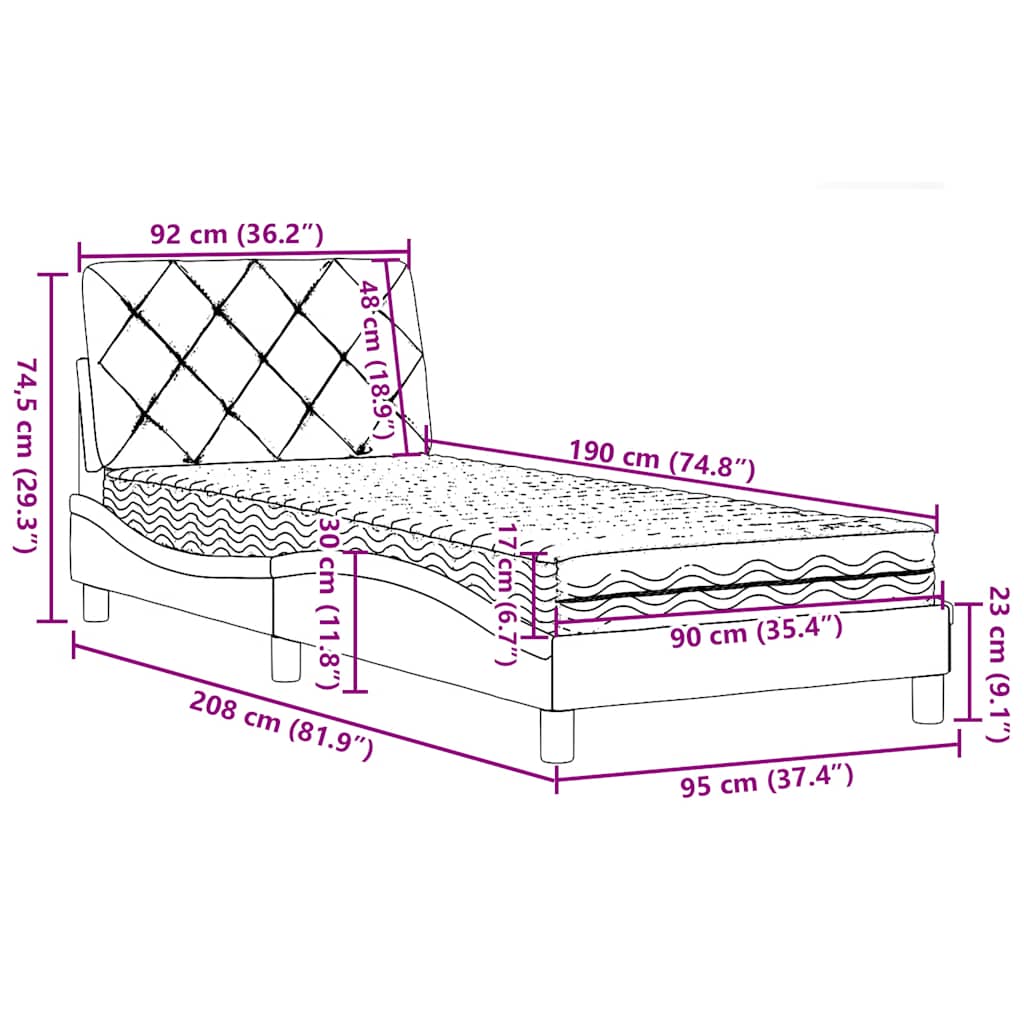 Krevet s madracem krem 90 x 190 cm od tkanine