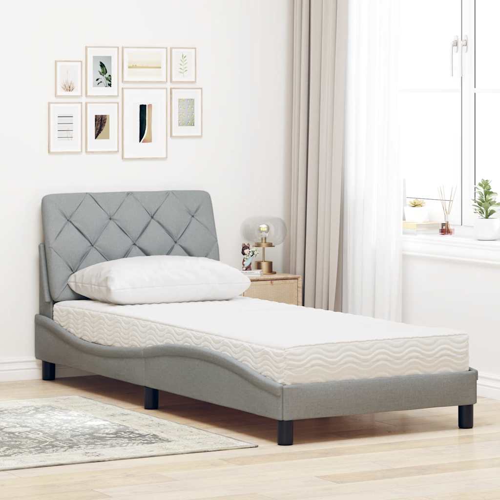 Krevet s madracem svjetlosivi 90x200cm tkanina