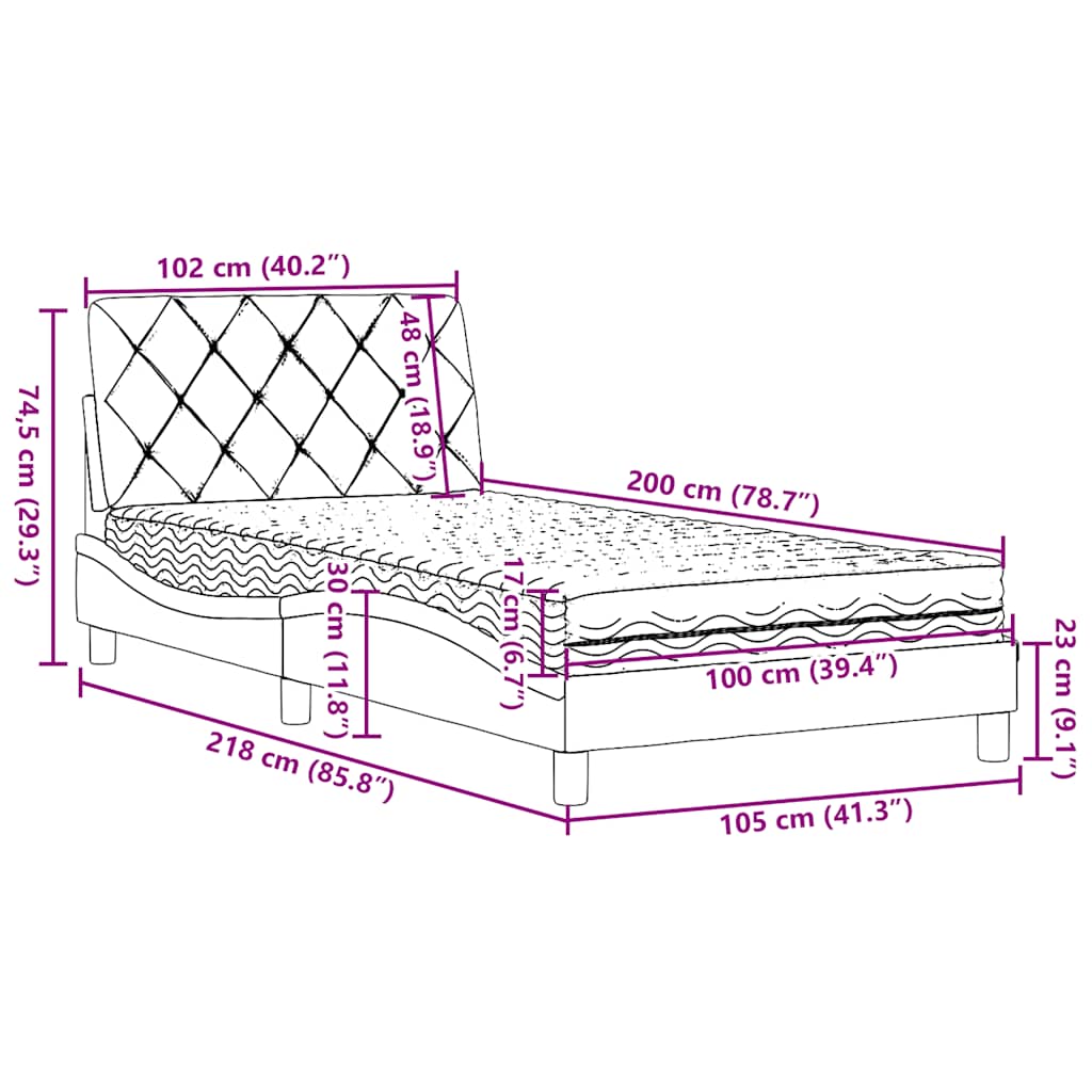 Krevet s madracem crni 100 x 200 cm od tkanine
