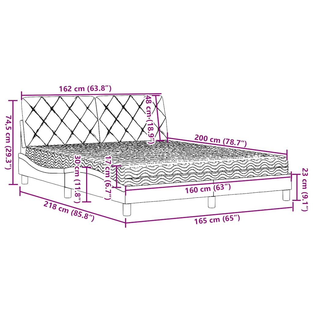 Krevet s madracem crni 160x200 cm od tkanine