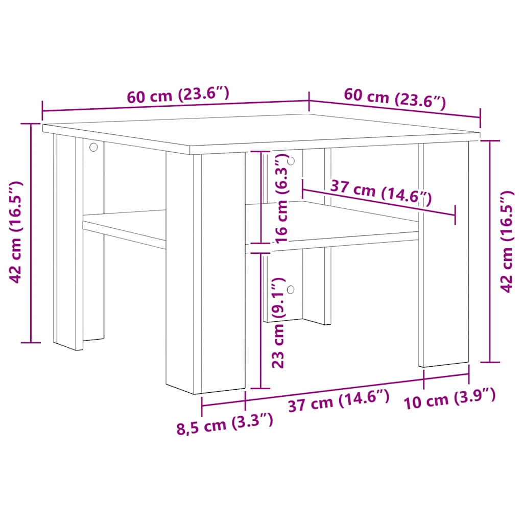 Stol za kavu staro drvo 60x60x42 cm konstruirano drvo