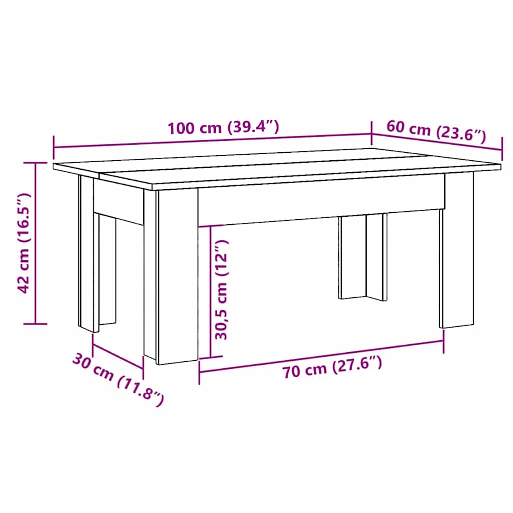 Stol za kavu staro drvo 100x60x42 cm konstruiranog drva