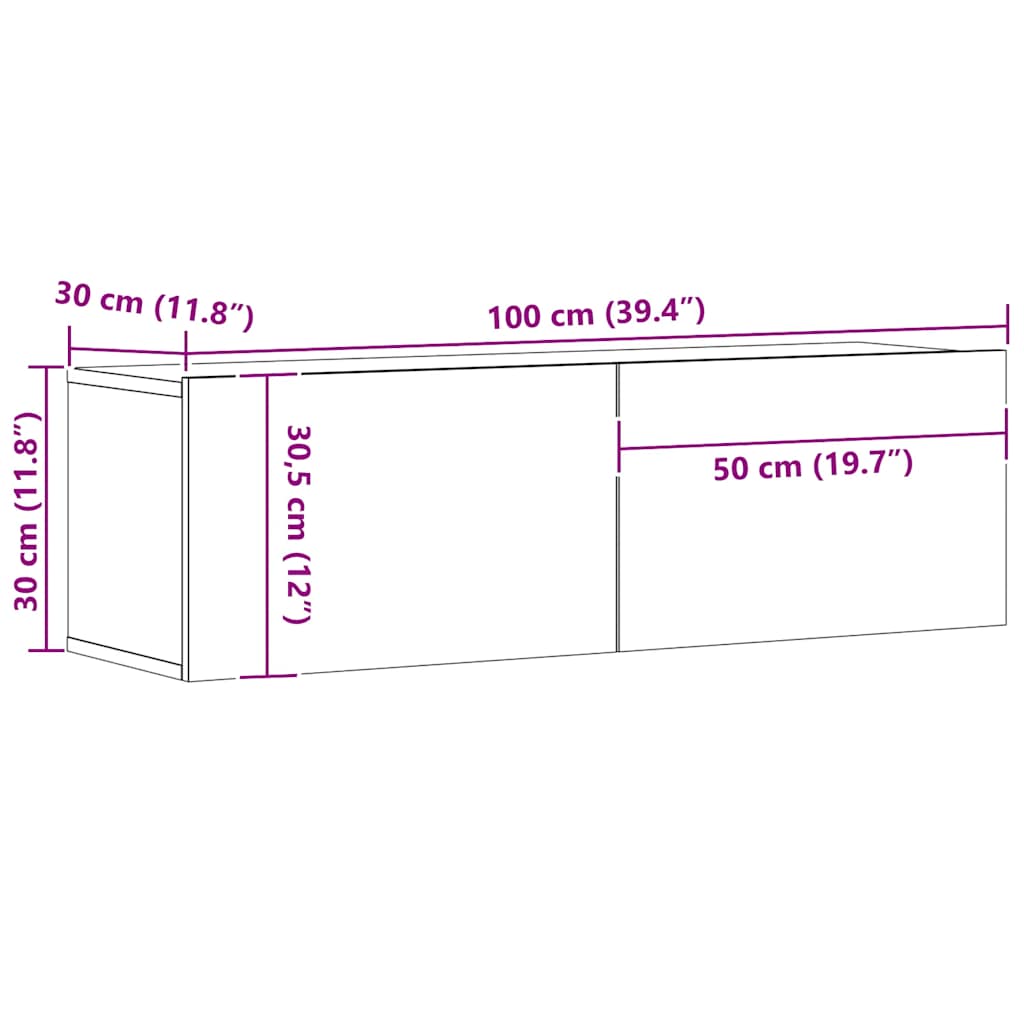 Zidni TV ormarić boja hrasta 100 x 30 x 30 cm konstruirano drvo