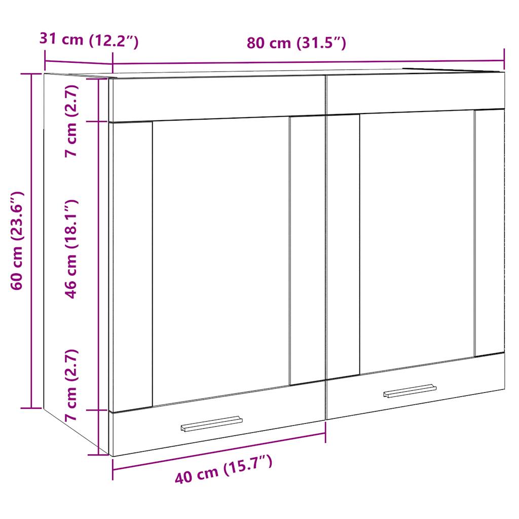 Viseći stakleni ormarić "Lyon" Staro drvo 80x31x60 cm Konstruirano drvo