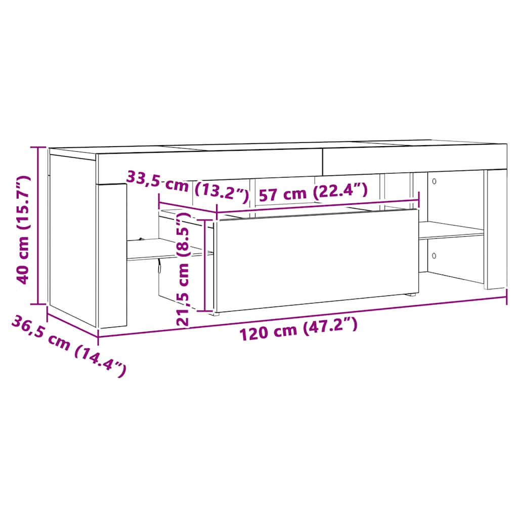 TV ormarić LED boja hrasta 120 x 36,5 x 40 cm konstruirano drvo