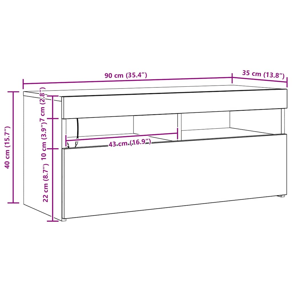 TV ormarić LED boja hrasta 90x35x40 cm konstruirano drvo