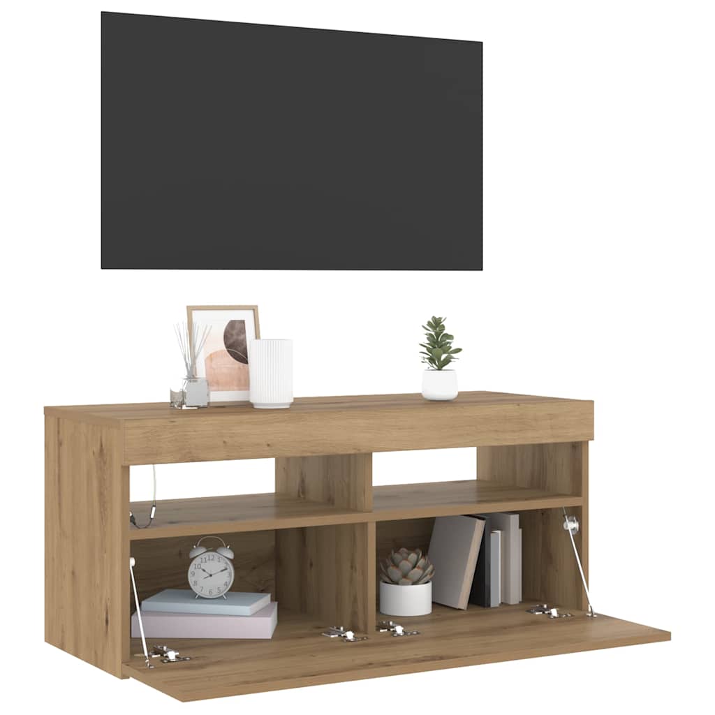 TV ormarić LED boja hrasta 90x35x40 cm konstruirano drvo