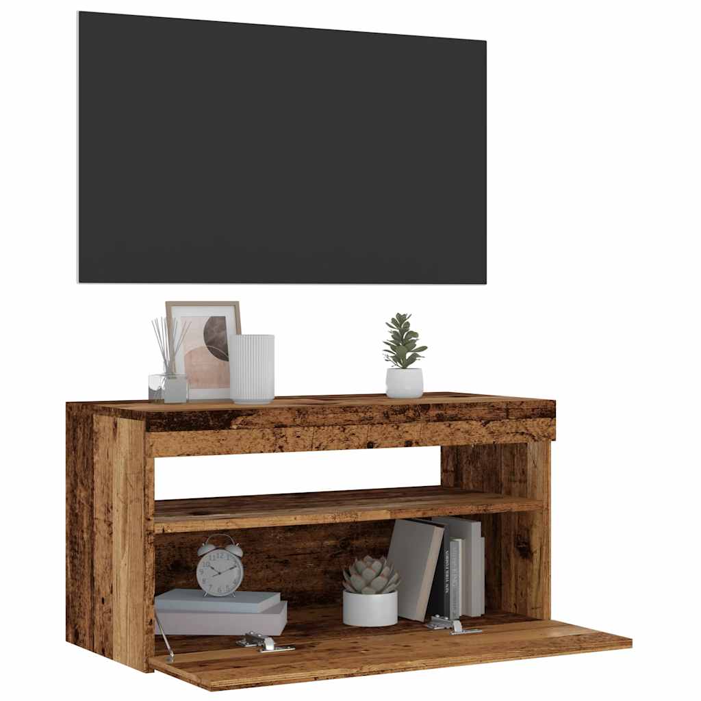 TV ormarić s LED svjetlima staro drvo 75x35x40 cm