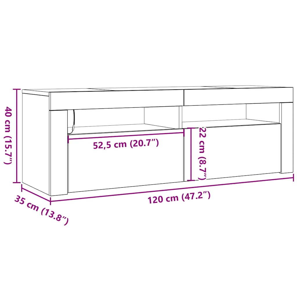 TV ormarić LED boja drva 120x35x40 cm konstruirano drvo