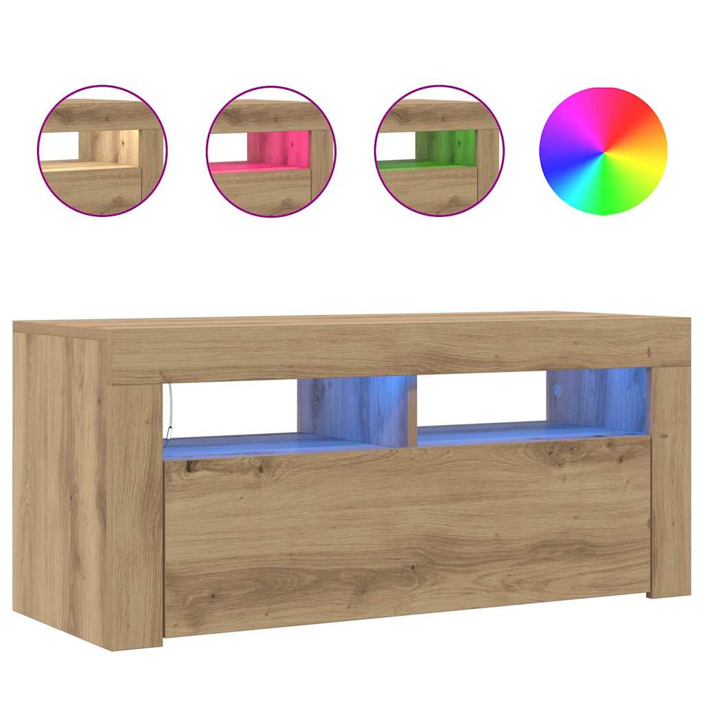 TV ormarić LED boja hrasta 90x35x40 cm konstruirano drvo