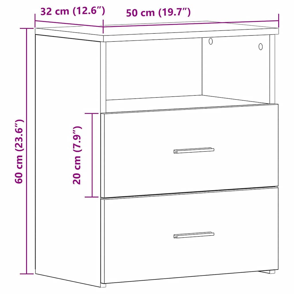 Noćni ormarići 2 kom boja hrasta 50x32x60 cm konstruirano drvo