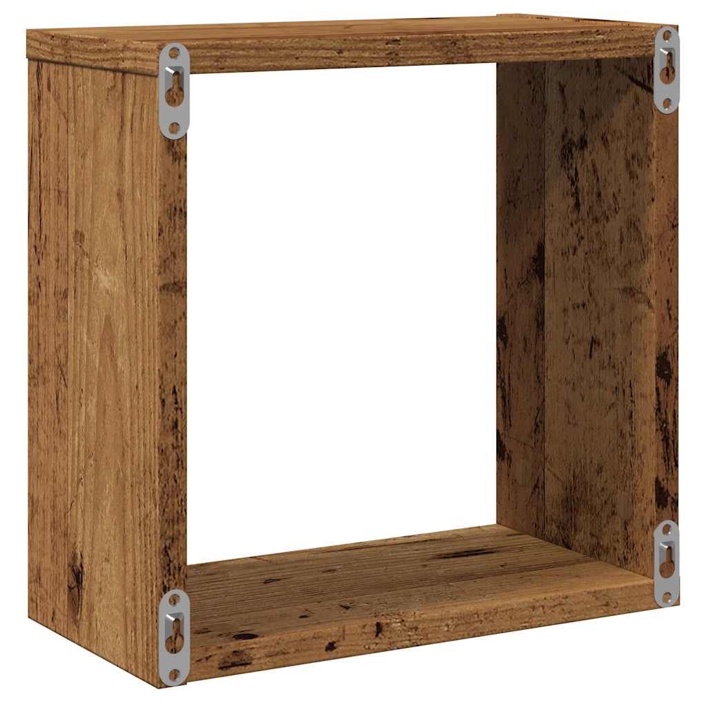 Kockaste zidne police 2 kom boja staro drvo 30x15x30 cm drvene