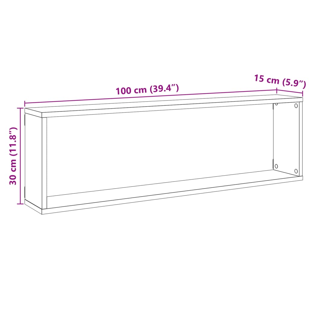 Kockaste zidne police 2 kom boja staro drvo 100x15x30 cm drvene