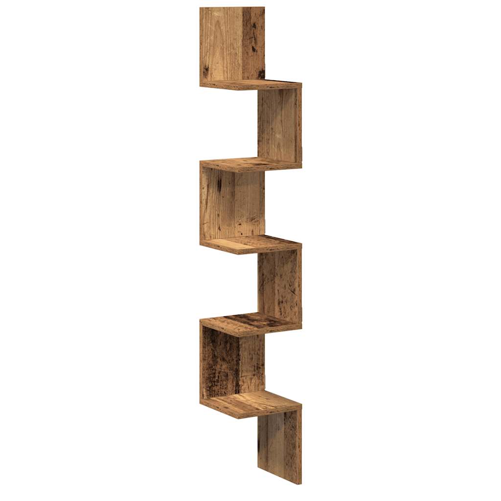 Zidna kutna polica staro drvo 20x20x127,5 cm konstruirano drvo