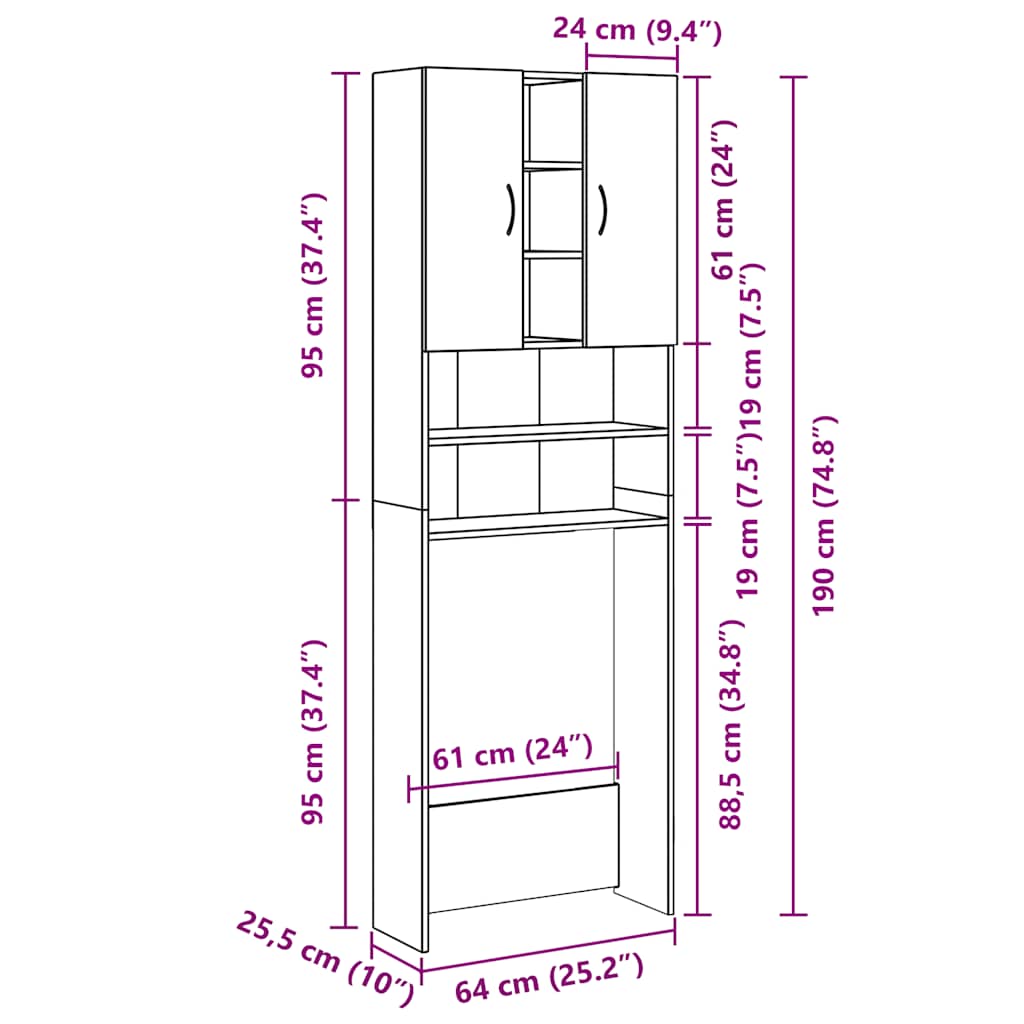 Ormar za perilicu rublja staro drvo 64x25,5x190 cm