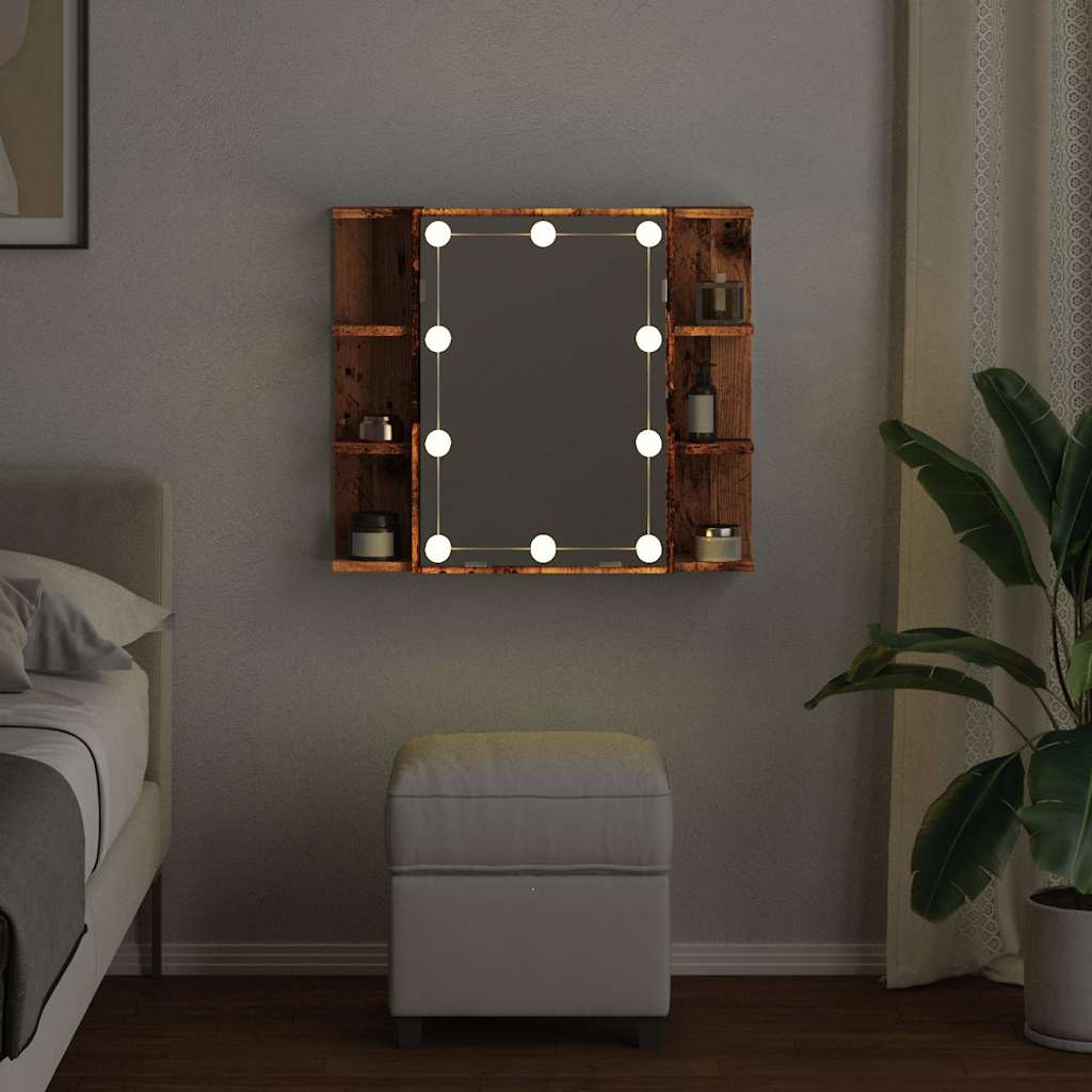 Ormar s ogledalom i LED-om Staro drvo 70x16,5x60 cm