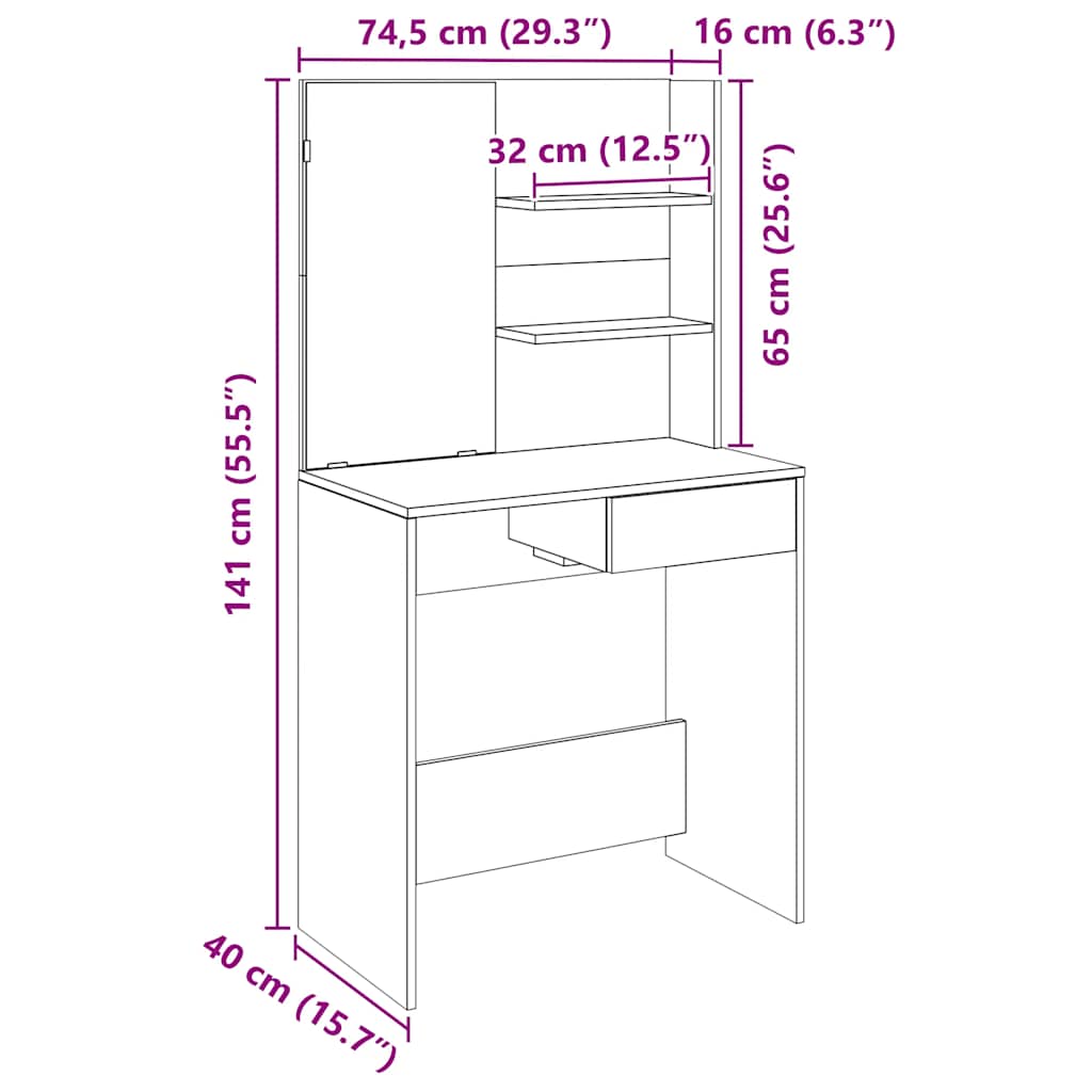 Toaletni stol s ogledalom Artisan hrast 74,5x40x141 cm
