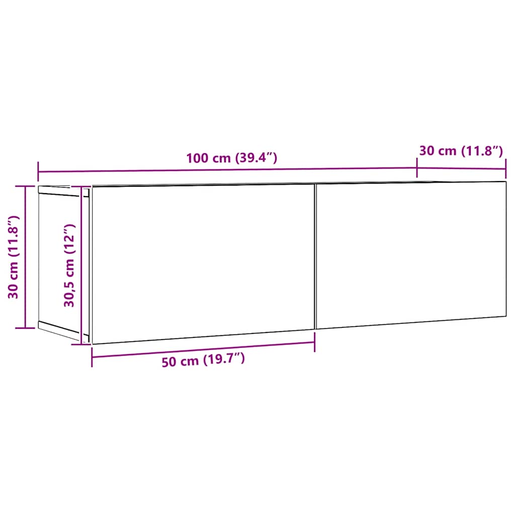Zidni TV ormarići 2 kom boja hrasta artisan 100x30x30 cm