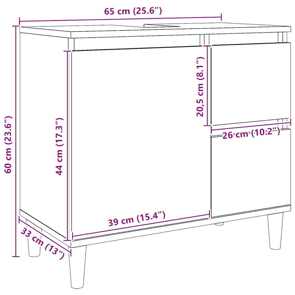 Ormarić za umivaonik boja hrasta artisan 65x33x60 cm drveni